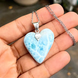 AAA Larimar Heart Pendant, 925 Sterling Silver