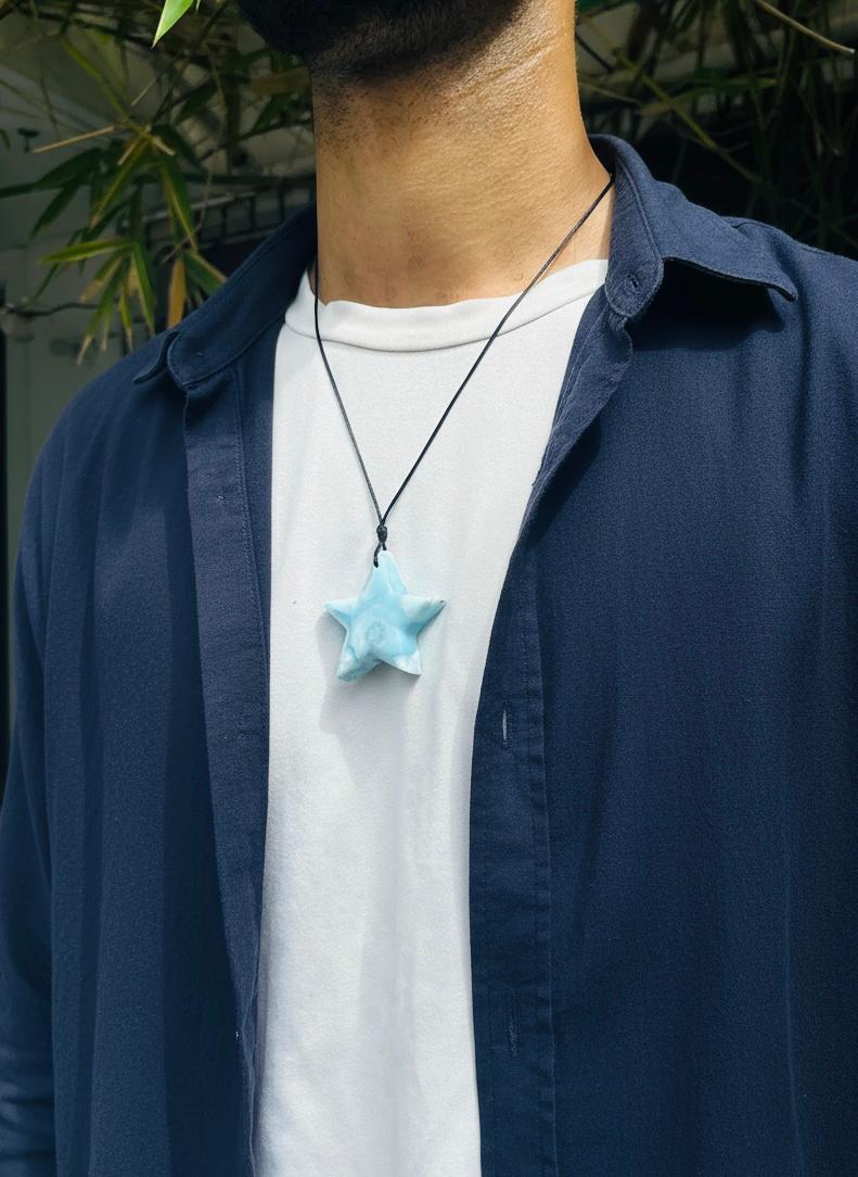 Larimar Star Pendant Necklace for Men & Women- Genuine Blue Dominican Stone Jewelry Gift