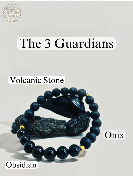 Three Guardians Protection Bracelet with Lava Stone, Obsidian & Onyx🌋⚫