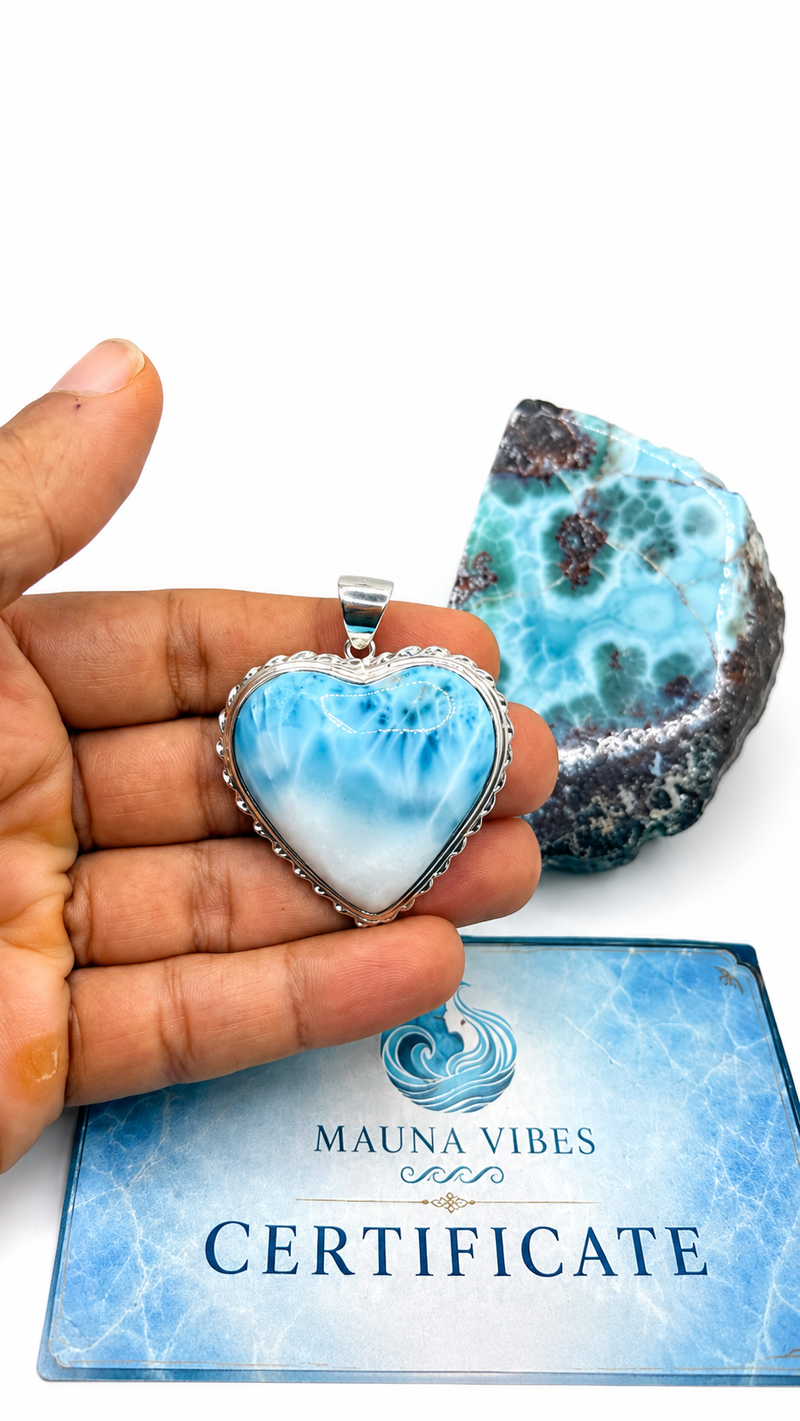 Blue & White Larimar Heart Pendant