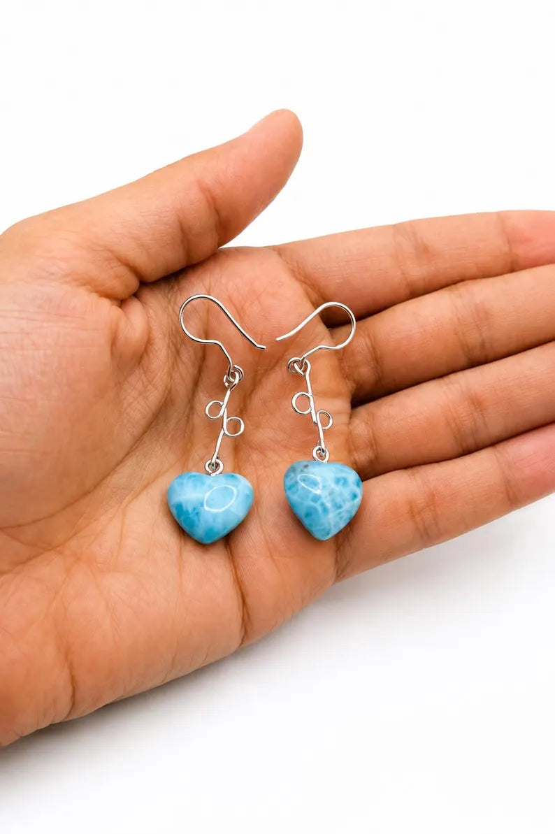 Larimar Heart Drop Earrings – Sterling Silver Ocean Blue Jewelry
