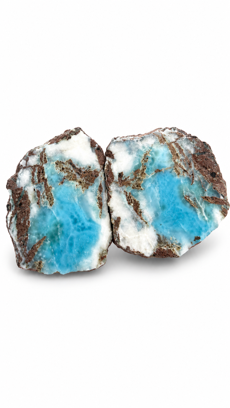 Larimar Geode Slab, Matched Pair Rare Specimen