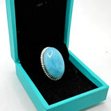 Larimar Adjustable Ring – Large Oval Dominican Blue Gemstone, 925 Sterling Silver