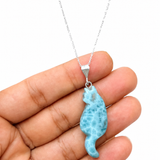 Larimar Cat Pendant Necklace, 925 Sterling Silver