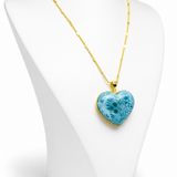 Larimar Gold Heart Pendant – 18k Gold Plated 925 Sterling Silver, Genuine Dominican Blue Stone