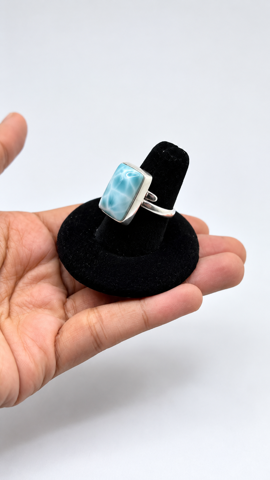 a rectangular larimar ring
