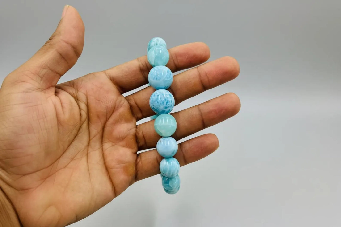 Larimar Bead Necklace in 925 Sterling Hook, Genuine Larimar Beads 8–16mm
