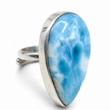 Larimar Ring – 925 Sterling Silver Adjustable - AAA Sky Blue Grade