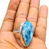 Larimar Ring – 925 Sterling Silver Adjustable - AAA Sky Blue Grade