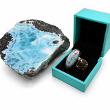 Larimar & Amber Double Stone Ring — Adjustable 925 Sterling Silver Jewelry Gift