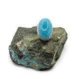 Larimar Adjustable Ring – Large Oval Dominican Blue Gemstone, 925 Sterling Silver