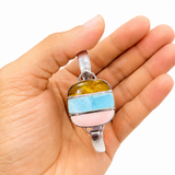 Larimar, Pink Coral & Dominican Amber Sterling Silver Bracelet