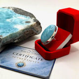 Larimar Adjustable Ring – Large Oval Dominican Blue Gemstone, 925 Sterling Silver
