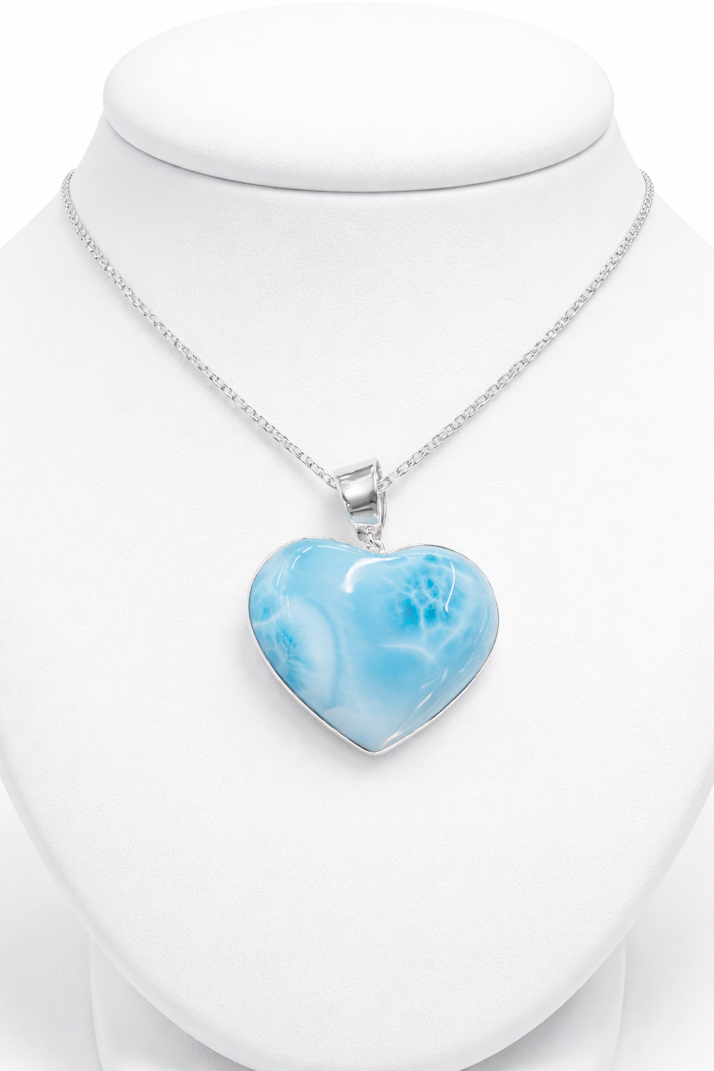 AAA Larimar Heart Pendant Necklace – 925 Sterling Silver, Dominican Stone- Womens Gift for Her