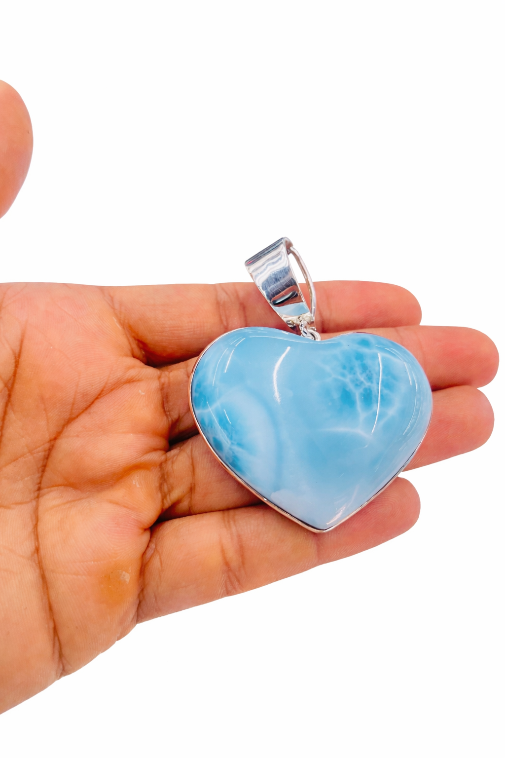 AAA Larimar Heart Pendant Necklace – 925 Sterling Silver, Dominican Stone- Womens Gift for Her