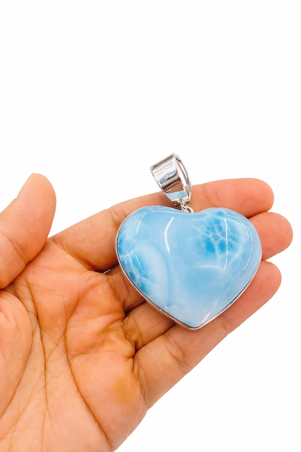 AAA Larimar Heart Pendant Necklace – 925 Sterling Silver, Dominican Stone- Womens Gift for Her
