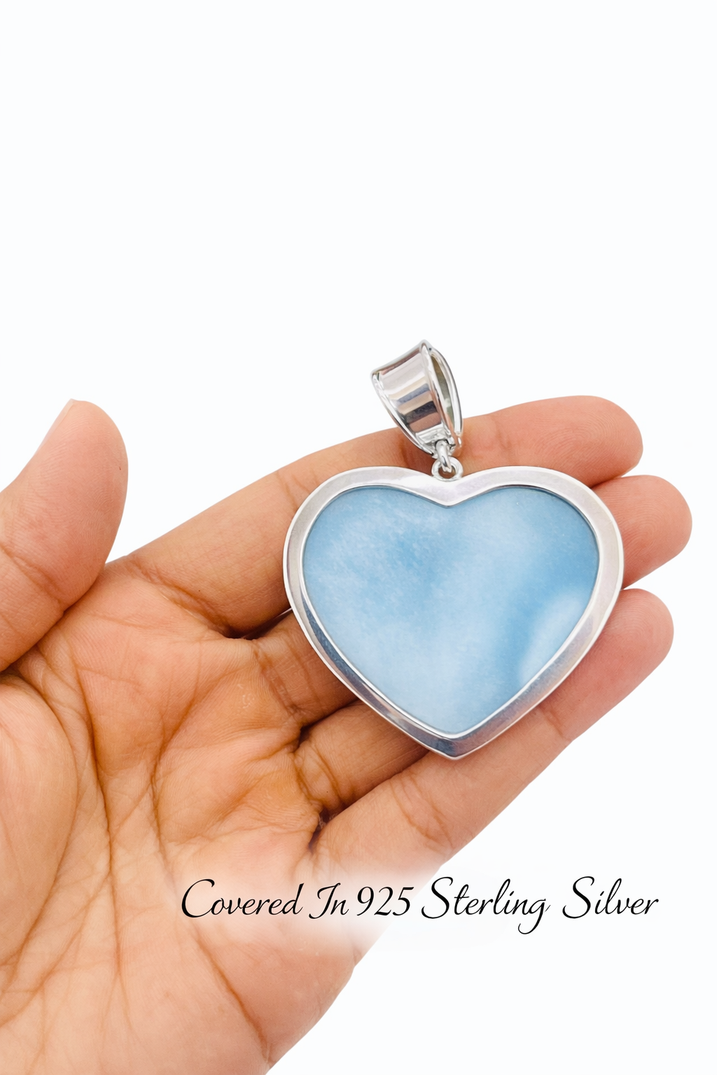 AAA Larimar Heart Pendant Necklace – 925 Sterling Silver, Dominican Stone- Womens Gift for Her
