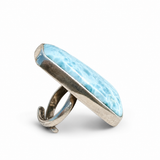 Larimar Ring – Trapezoid Cabochon 925 Sterling Silver Adjustable Statement Jewelry