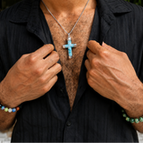 Colgante de cruz de larimar en plata: Collar con gema de la República Dominicana, joya espiritual unisex