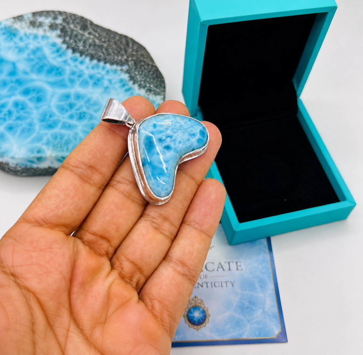 Larimar Tail Pendant Necklace in 925 Sterling Silver | Natural Dominican Larimar Jewelry Gift for Her