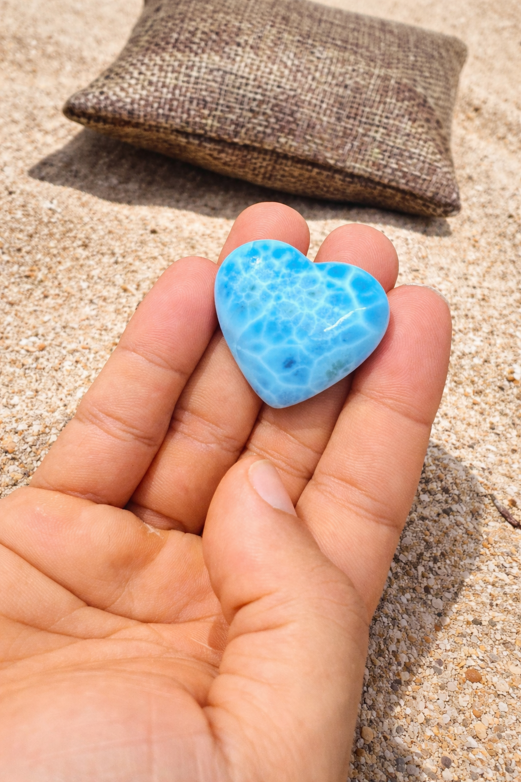 AAA Larimar Heart Cabochon Palmstone,  Natural Dominican Blue Stone for Reiki or Jewelry