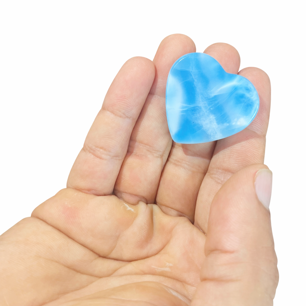 AAA Larimar Heart Cabochon Palmstone,  Natural Dominican Blue Stone for Reiki or Jewelry
