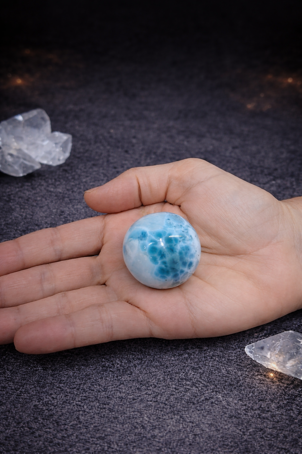 50g AAA Larimar Sphere – Rare Dominican Ocean Blue Crystal Ball, Collector Healing Stone