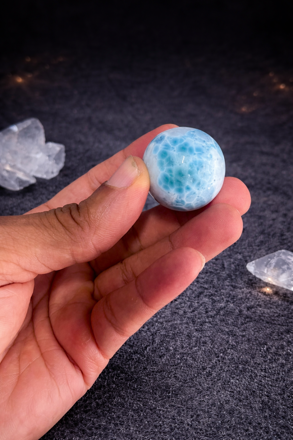 50g AAA Larimar Sphere – Rare Dominican Ocean Blue Crystal Ball, Collector Healing Stone