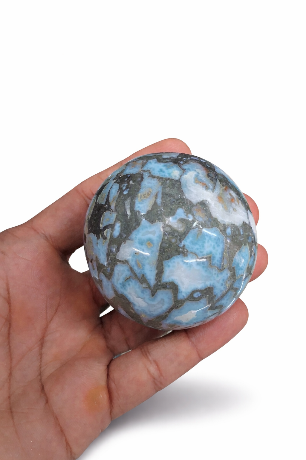 Larimar Sphere, Rare Taíno Specimen, Blue Crystal Ball, 362g for Meditation & Home Decor