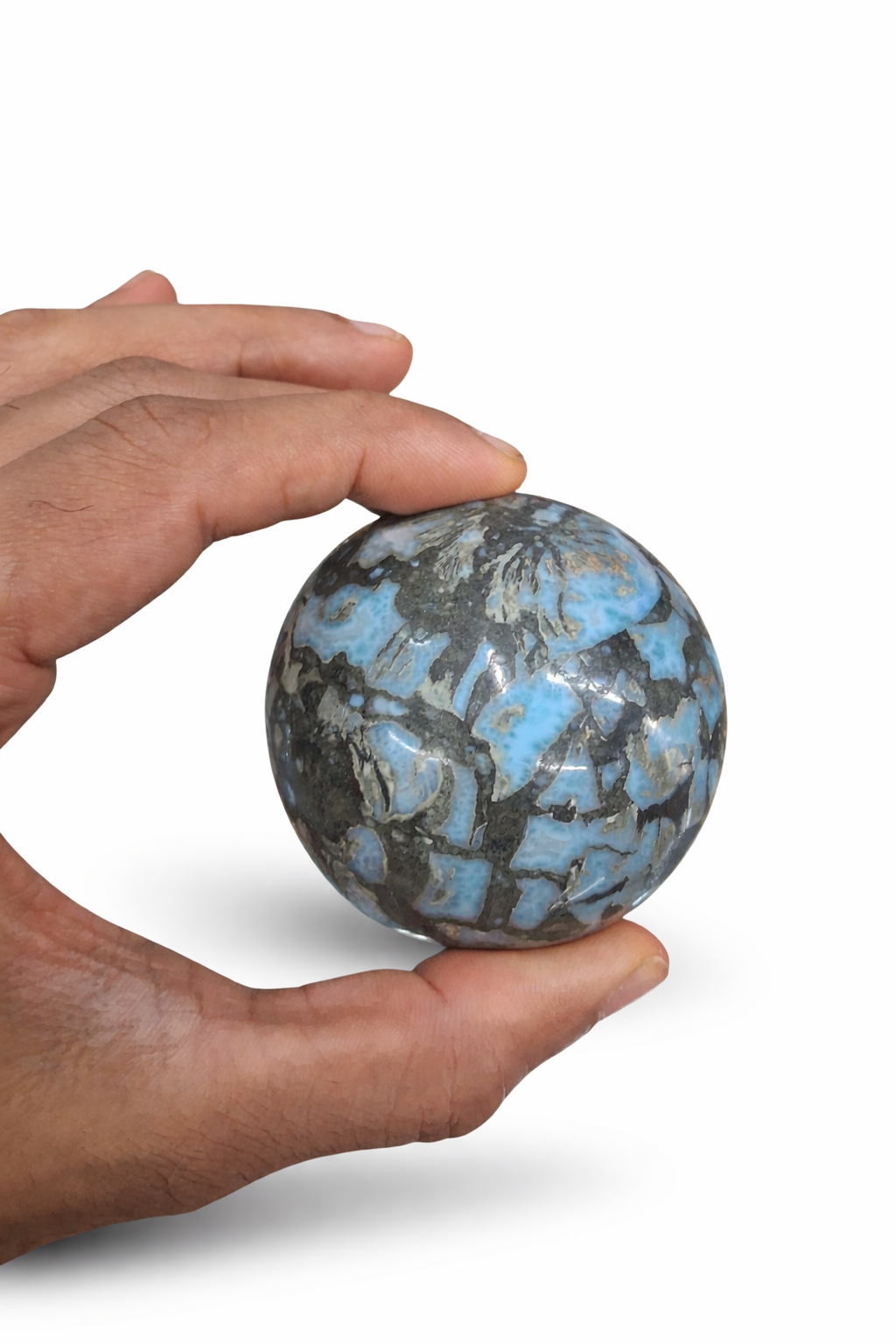Larimar Sphere, Rare Taíno Specimen, Blue Crystal Ball, 362g for Meditation & Home Decor