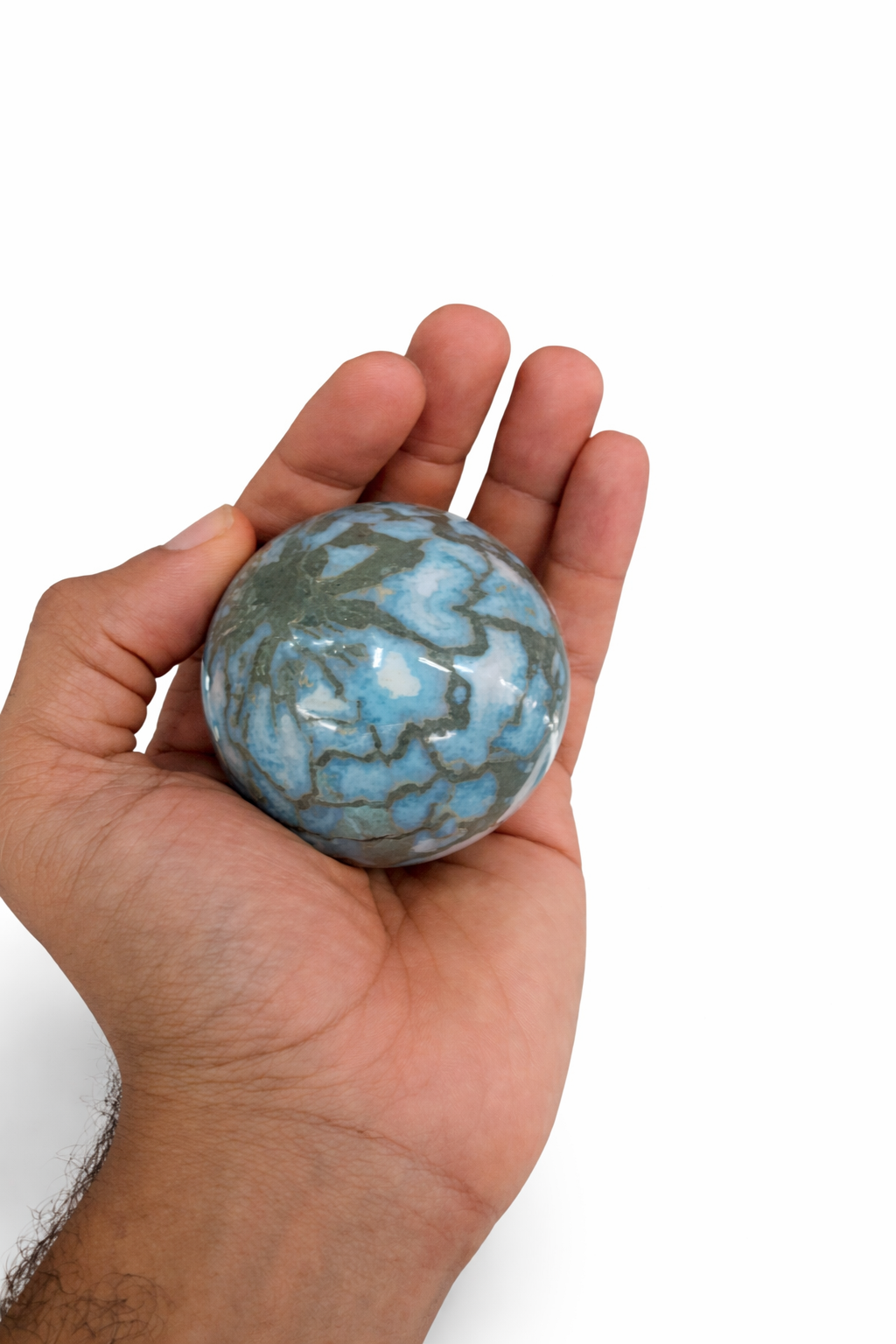 Larimar Sphere, Rare Taíno Specimen, Blue Crystal Ball, 362g for Meditation & Home Decor