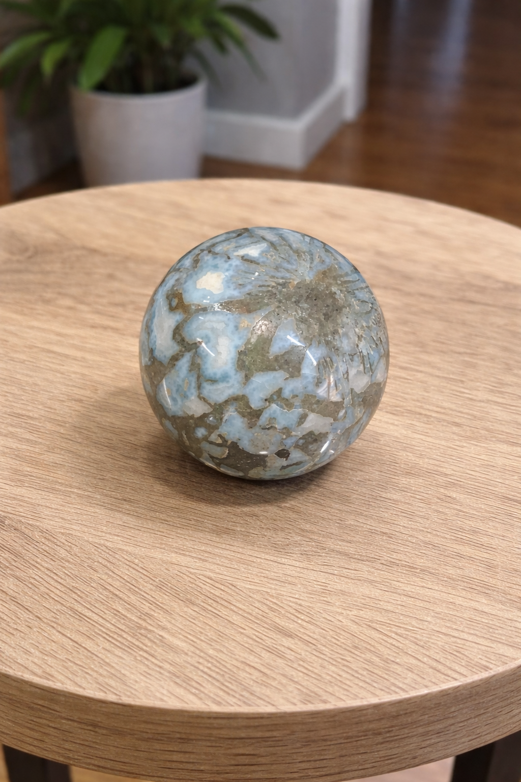Larimar Sphere, Rare Taíno Specimen, Blue Crystal Ball, 362g for Meditation & Home Decor