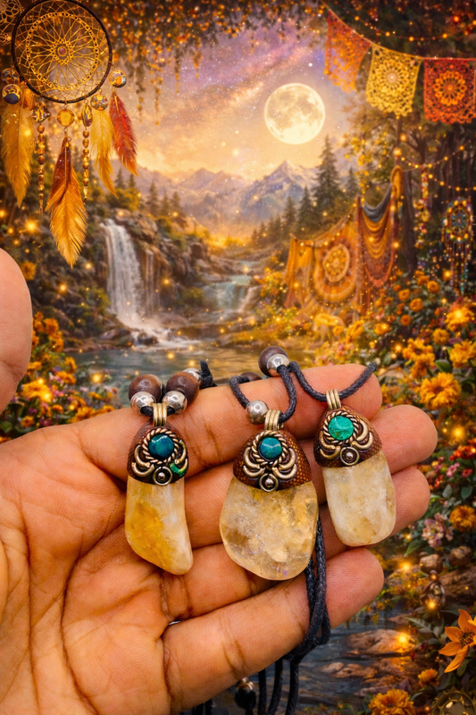 Citrine Vintage Boho Style Necklace for Men and Women- Spiritual Meaning Stone Necklace.