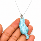 Larimar Cat Pendant Necklace, 925 Sterling Silver , Dominican Larimar Cat Jewelry, Blue Ocean Gemstone Cat Lover Gift