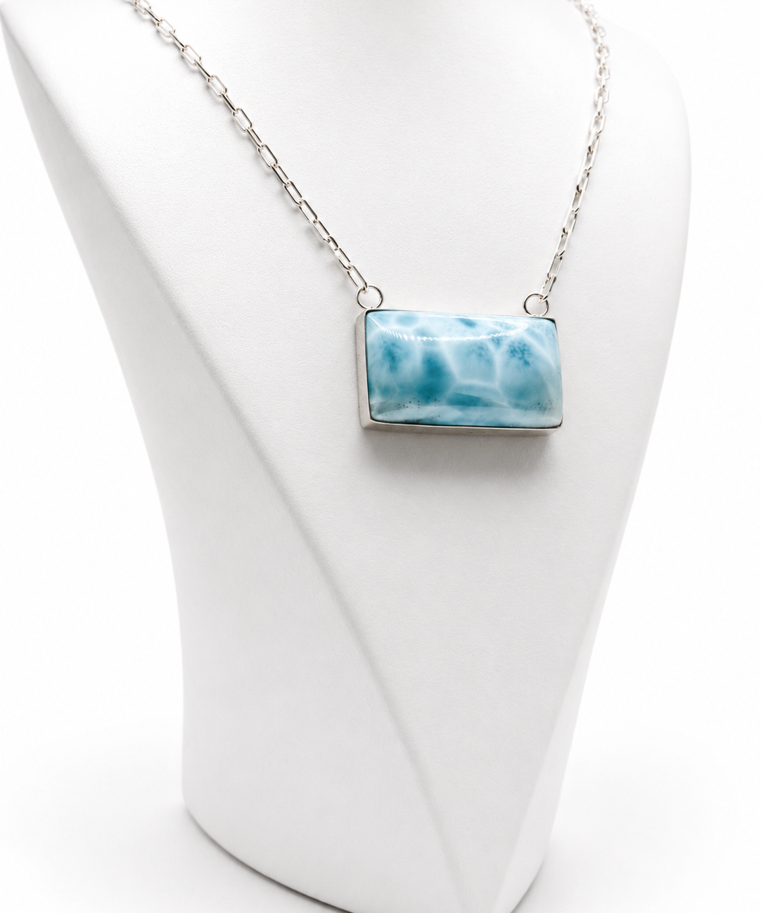 AAA Larimar Necklace, Exclusive Light Blue Dominican Gemstone Pendant With 925 Silver Chainlink, High End Gift for Women.
