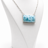 AAA Larimar Necklace, Exclusive Light Blue Dominican Gemstone Pendant With 925 Silver Chainlink, High End Gift for Women.