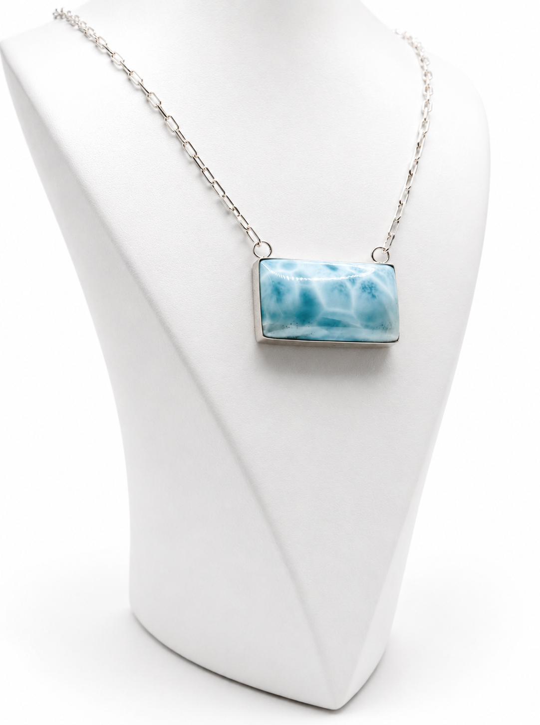 AAA Larimar Necklace, Exclusive Light Blue Dominican Gemstone Pendant With 925 Silver Chainlink, High End Gift for Women.