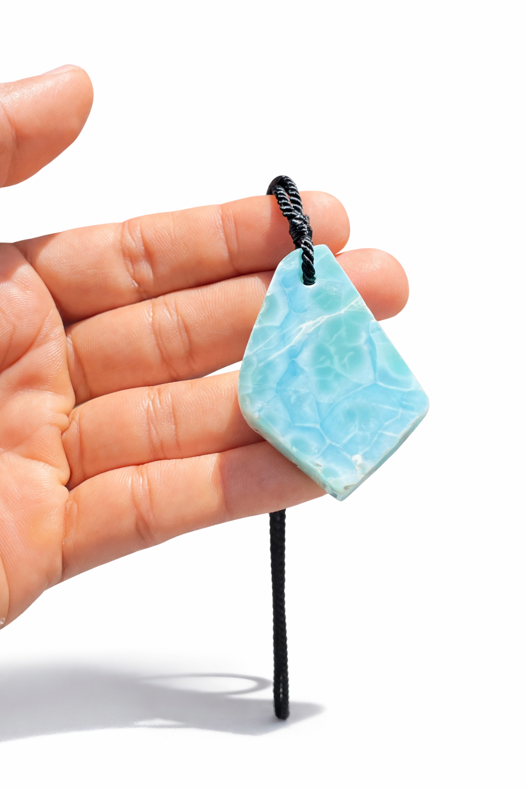 AAA Larimar Slab Necklace, Dominican Blue Crystal, Adjustable Black Cord for men & women