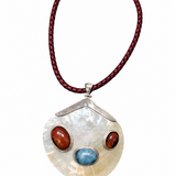 Larimar Shell Necklace With Dominican Amber, 925 Sterling Silver Statement Pendant | Handmade Luxury Jewelry Gift for Women