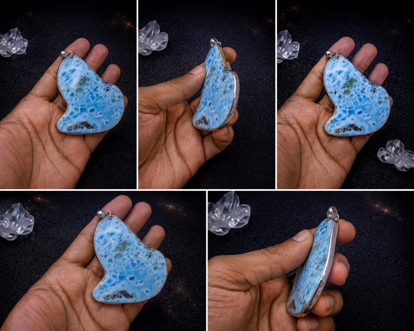 Stunning Larimar Silver Pendant Necklace – AAA Genuine Dominican Blue Crystal Slab Stone for Men & Women