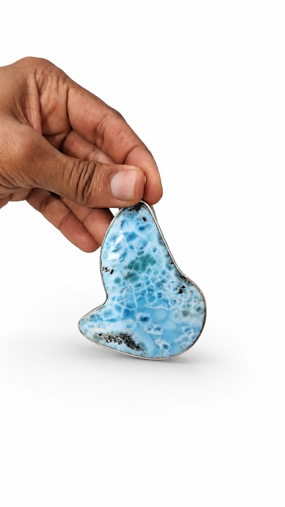 Stunning Larimar Silver Pendant Necklace – AAA Genuine Dominican Blue Crystal Slab Stone for Men & Women
