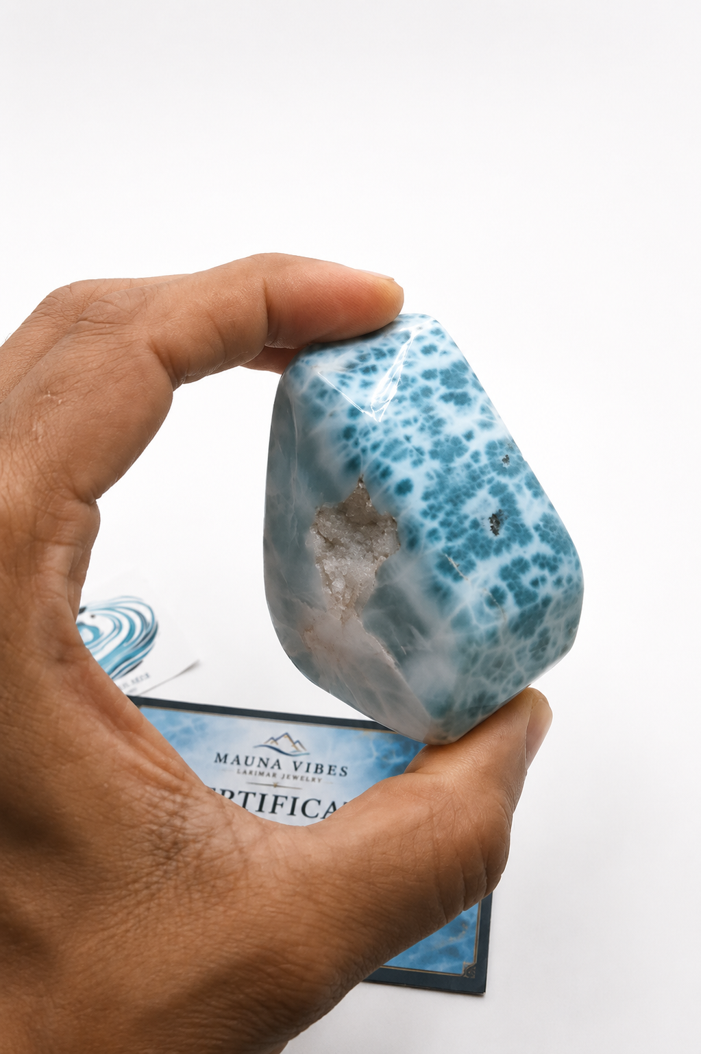 Larimar Stone Slab - 218g Dominican Larimar Specimen | Rare Blue Ocean Pattern | Collector Crystal | Home Décor
