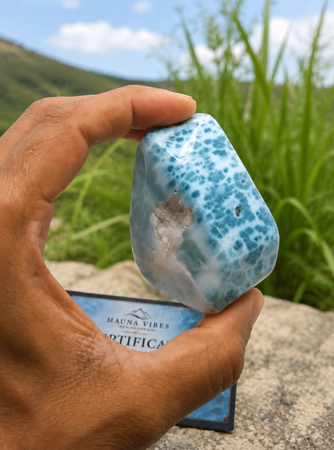 Larimar Stone Slab - 218g Dominican Larimar Specimen | Rare Blue Ocean Pattern | Collector Crystal | Home Décor