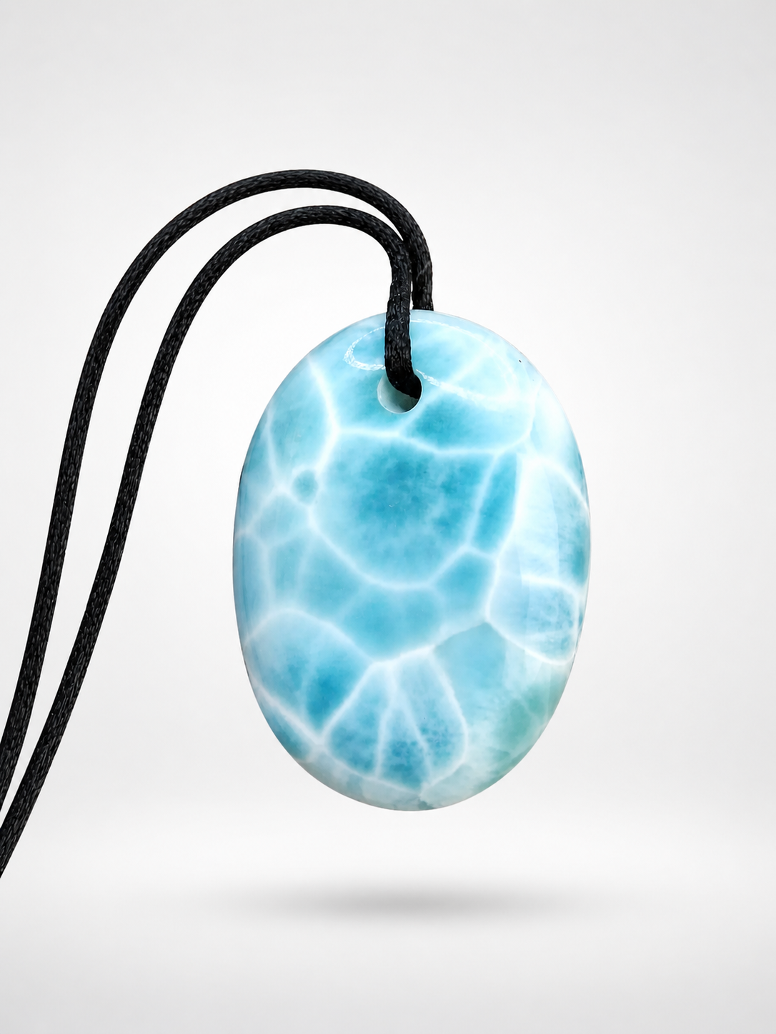 Larimar Necklace Polished– AAA Dominican Blue Stone Pendant on Adjustable Cord for Men & Women