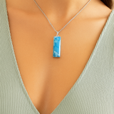 Larimar Rectangle Pendant 925 Silver | Dominican Blue Gemstone Necklace Jewelry Gift