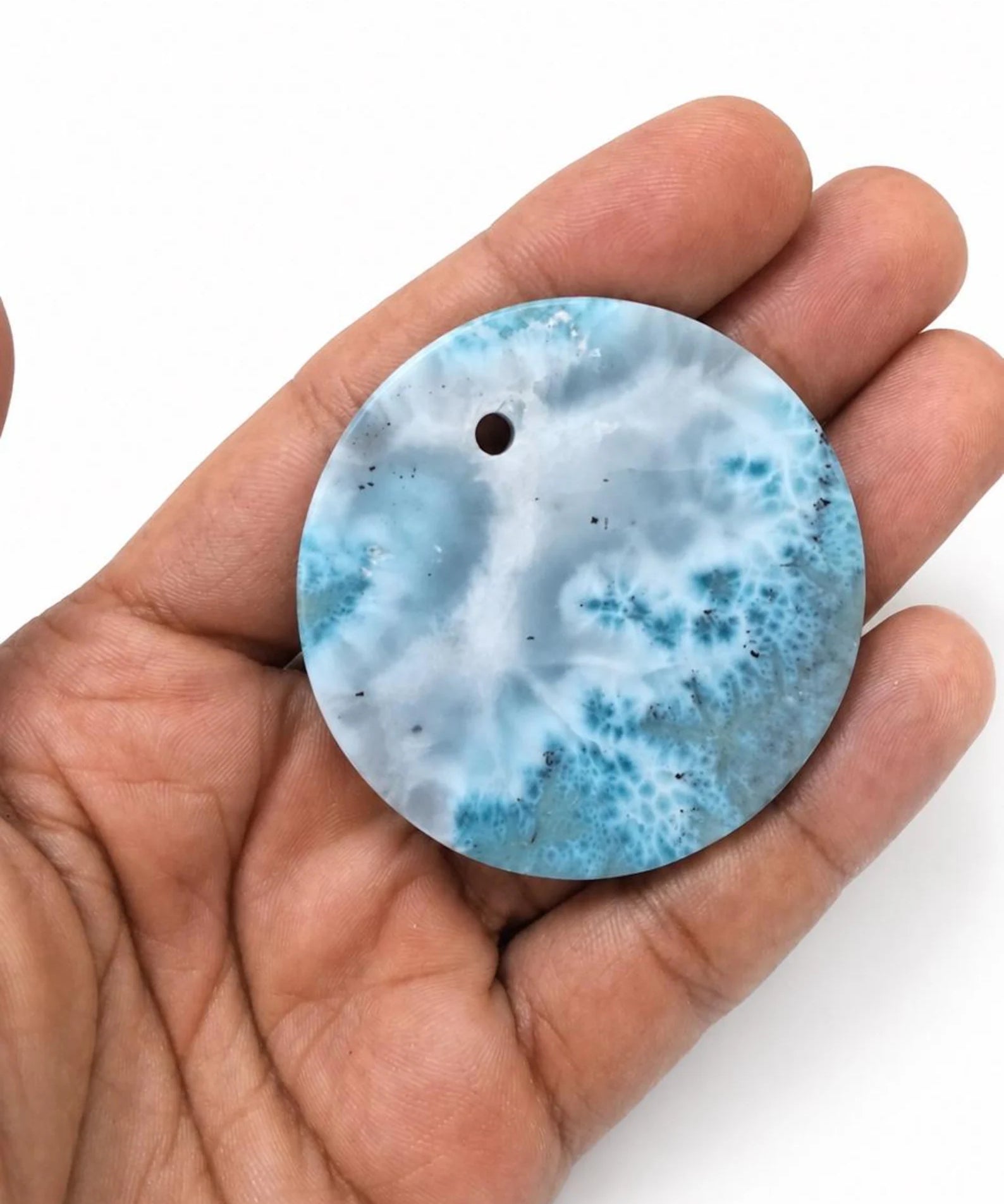 Larimar Circle Necklace –  AAA Dominican Blue Gemstone for Men & Women