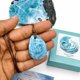 Larimar Cord Necklace, Natural Blue Ocean Stone for Men & Women