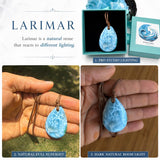 Larimar Cord Necklace, Natural Blue Ocean Stone for Men & Women