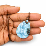 Larimar Cord Necklace, Natural Blue Ocean Stone for Men & Women