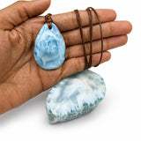 Larimar Cord Necklace, Natural Blue Ocean Stone for Men & Women